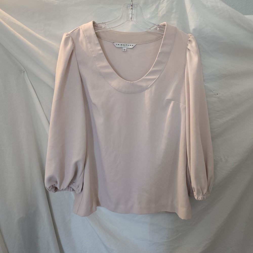Trina Turk Scoop Neck Balloon Sleeves Blouse Top Pale Pink Size S Chic Feminine